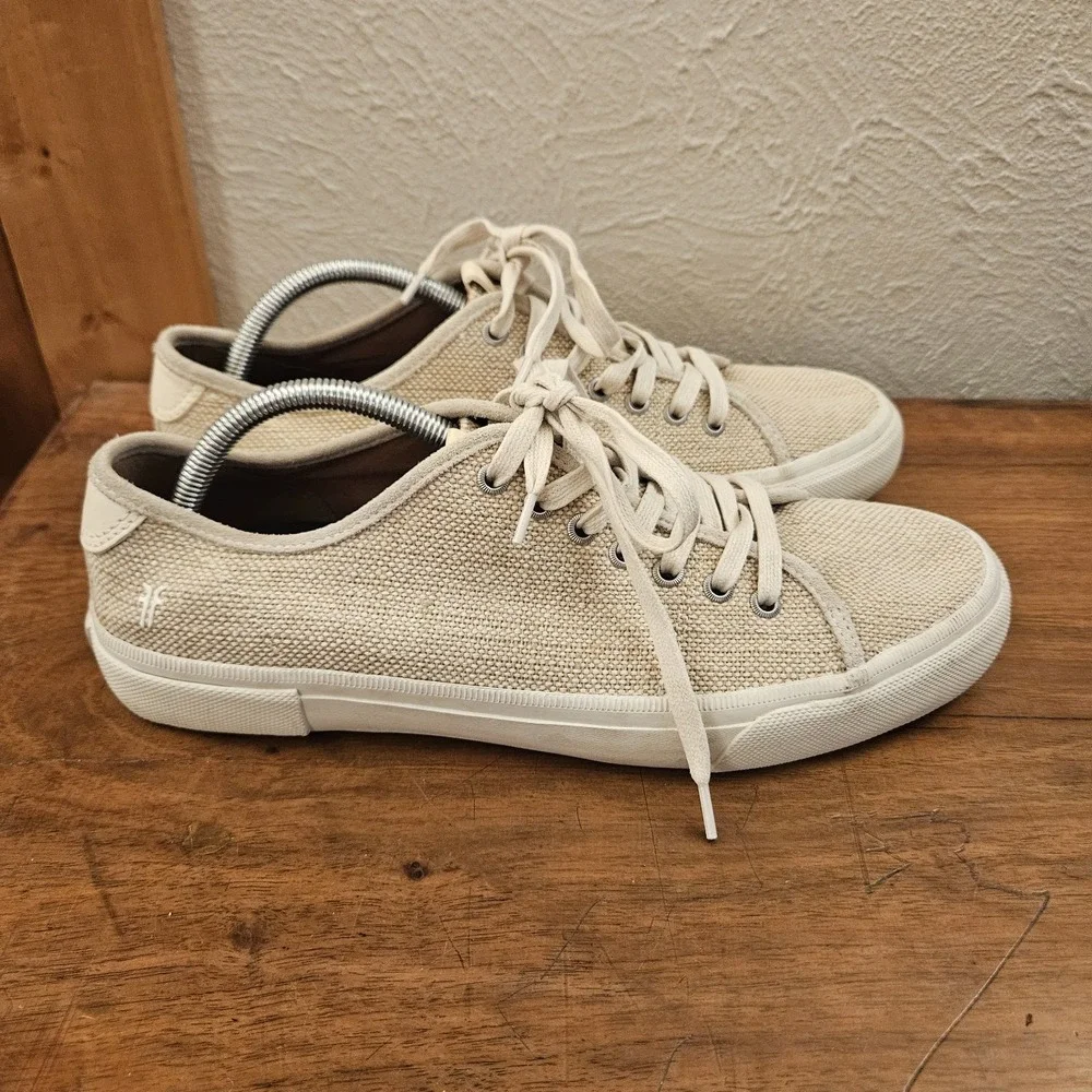 FRYE Brett Beige Canvas Lace Up Low Top Fashion Sneakers Men's Size 11